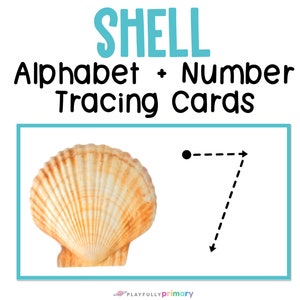 Sea Shell Unit Study Alphabet Letter Formation Cards, Montessori Ocean Writing Tray Cards, Preschool Under the Sea Number Writing Practice