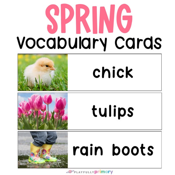 Spring Vocabulary Words with Pictures, Homeschool Spring Vocabulary Flashcards, Montessori Spring Vocabulary Picture Cards Kindergarten PreK