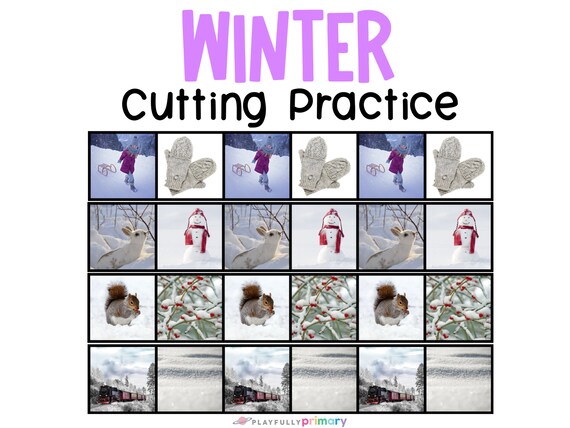 Winter Cutting Strips - Scissor Practice Cutting Activities - Scissor Skills Activity - Winter Fine Motor Skills Activity - Montessori PreK