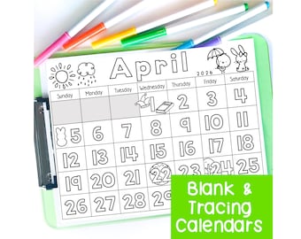 Calendario di aprile 2026, stampabile, con menu mattutino, fogli di lavoro per tracciare il calendario, attività per la scuola materna tracciabili, modello di calendario vuoto