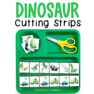 Dinosaur Cutting Skills Activity, Dinosaur Scissor Practice, Preschool Dinosaur Activities, Dinosaur Homeschool, Montessori Cutting Strips