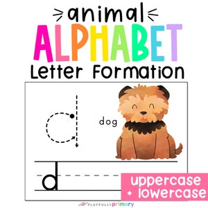 Kids Handwriting Practice Worksheets Printable, Animal Alphabet Letter Formation Tracing