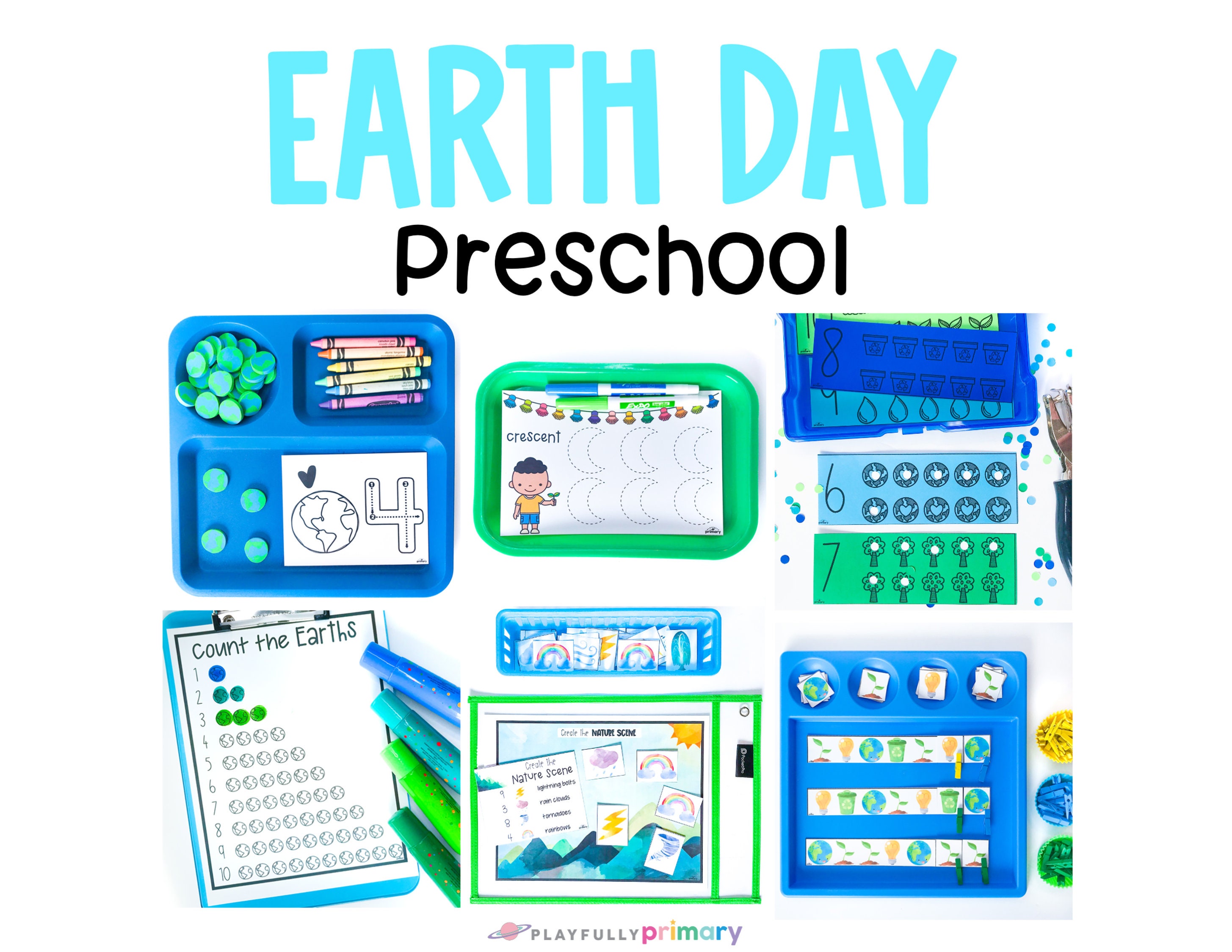 Earth Day Preschool Curriculum Unit Theme Activities, Earth Day Homeschool Printables Preschool Math Reading Writing Worksheets PreK Centers