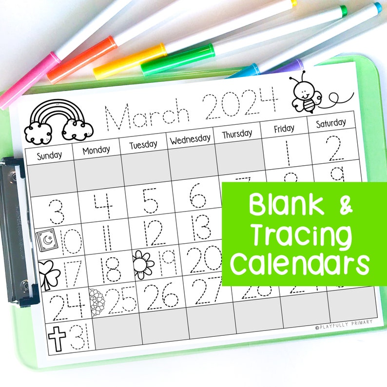 March Calendar 2024 Printable Calendar Tracing Worksheets, Calendar