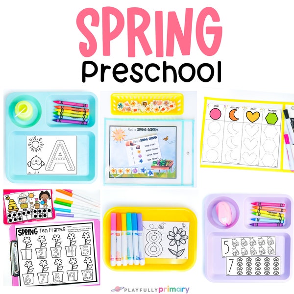 Spring Unit Study Preschool Curriculum, Spring Homeschool Printables Language Arts and Math, Spring PreK Centers and Worksheets