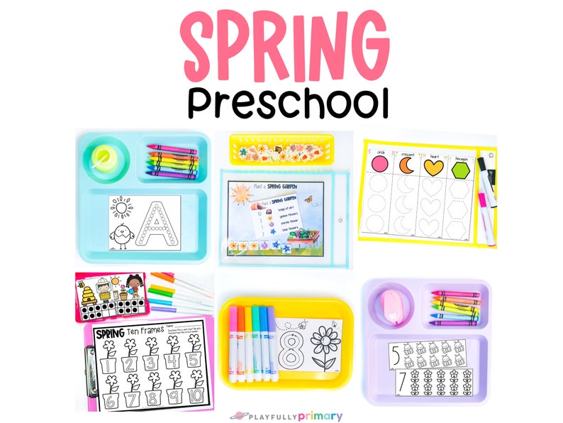 Spring Preschool Printable Bundle,  Pre-K Worksheets Pack, Spring Unit Study for Homeschool Lessons, Montessori Spring Curriculum Activity Centers