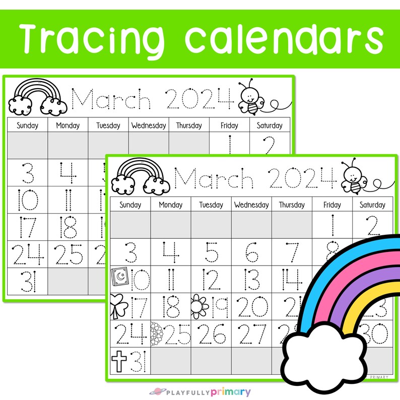 March Calendar 2024 Printable Calendar Tracing Worksheets, Calendar