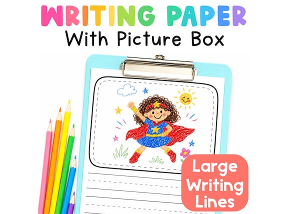 Preschool Writing Paper | Printable Writing Paper with Lines, Draw and Write Picture Box Pages, Kindergarten Journal, 100+ Pages