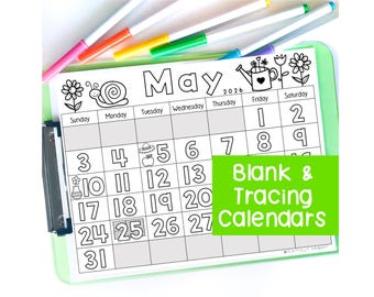 May Calendar 2026 Printable Calendar Tracing Worksheets, Kids Calendar Traceable Kindergarten Activities, Blank Calendar Template May 2025