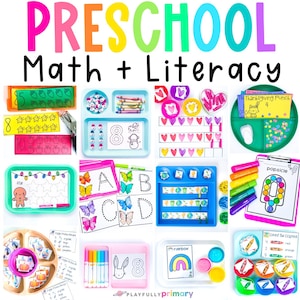 Pre-K Centers Bundle | Math and Literacy  | Beginning Sounds, Letter Recognition & Number Sense Printables