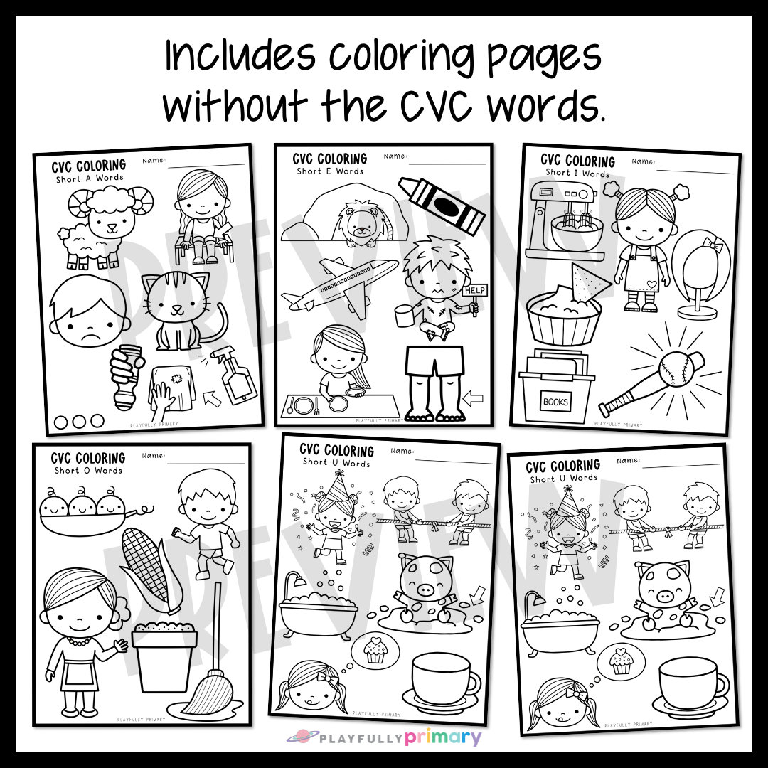 cvc words coloring pages short vowel cvc word families etsy