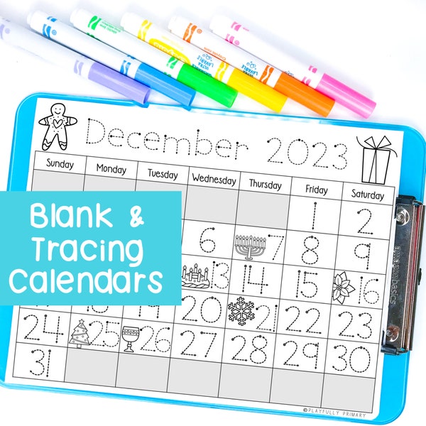 December Calendar 2023 Printable Calendar Tracing Worksheets, Calendar Traceable Kindergarten, Blank Calendar Template December 2023