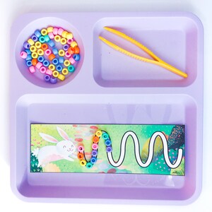 Easter line tracing Easter bunny tracing Easter tracing printables pony bead activities Montessori Easter fine motor activities for preschool prek kindergarten homeschool