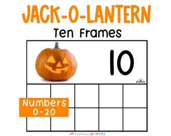 Halloween Math Activities for Kids, Jack-O-Lantern Activity, Mini Eraser Ten Frame Printable Halloween Counting Activity +  Worksheet