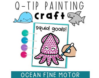 Ocean Q-tip Painting Craft - Under the Sea Fine Motor Art for Preschool & Pre-K, Kindergarten Sea Animals Craft, Beach Theme Activity