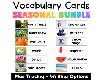 Vocabulary Cards with Real Photos | Seasonal Picture Cards for Writing Centers | Kindergarten, Preschool, Pre-K, Montessori, & Homeschool