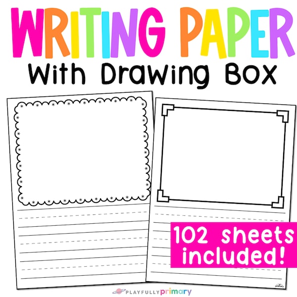 Kids Writing Practice, Writing Paper Printable, Draw and Write Journals for Kids, Kindergarten Writing Paper with Drawing Box Printable