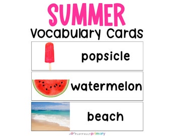 Summer Vocabulary Words with Pictures, Homeschool Summer Vocabulary Flashcards, Montessori Summer Vocabulary Picture Cards Kindergarten PreK