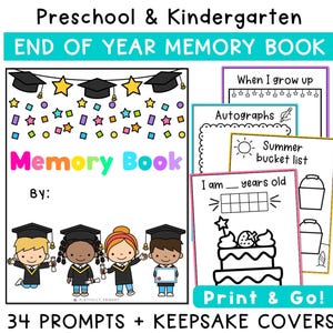 End of the School Year Memory Book | Kindergarten Graduation Keepsake | Preschool Printable Student Memory Book Last Day of School Activity