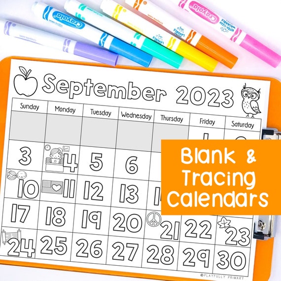 September Calendar 2023 Printable Calendar Tracing Worksheets, Calendar  Traceable Kindergarten, Blank Calendar Template September 2023 - Etsy