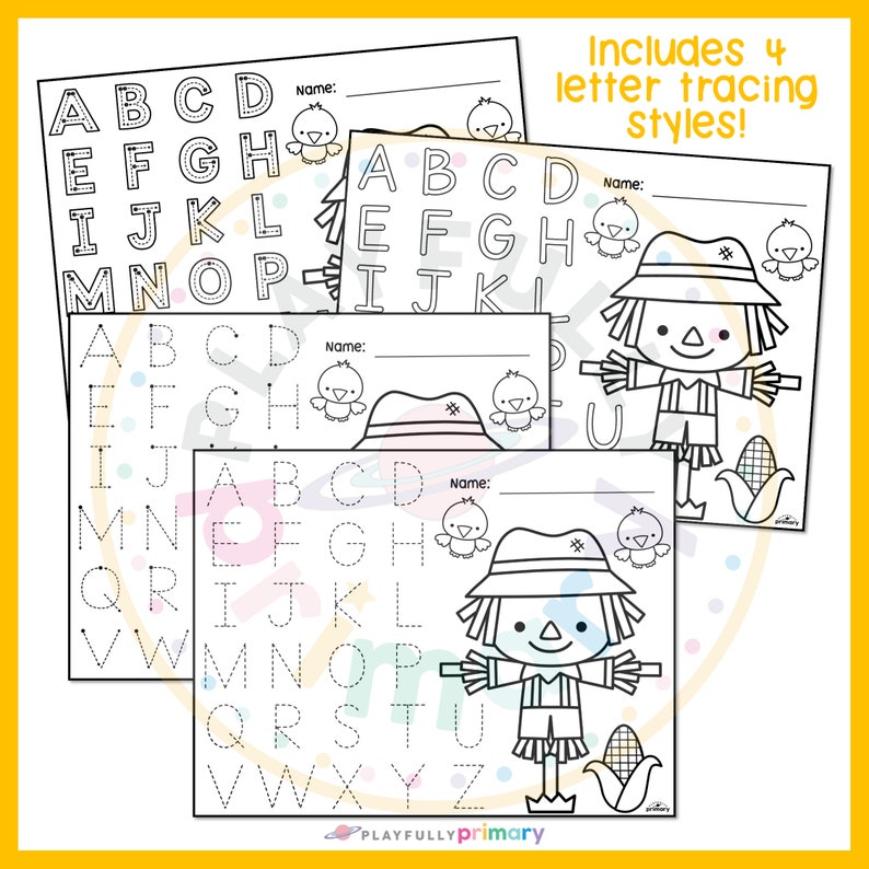 Fall Scarecrow Kindergarten Handwriting Practice Sheets, Scarecrow