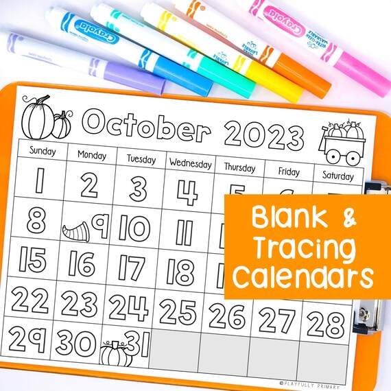 October Calendar 2023 Printable Calendar Tracing Worksheets, Kindergarten  Preschool Calendar Traceable, Blank Calendar Template October 2023 - Etsy