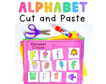Alphabet Ausschneiden und Einfügen Aktivitäten | Anfangsklänge Phonics Schere Fähigkeiten Arbeitsblätter für die Vorschule PreK Kindergarten | Buchstabe der Woche