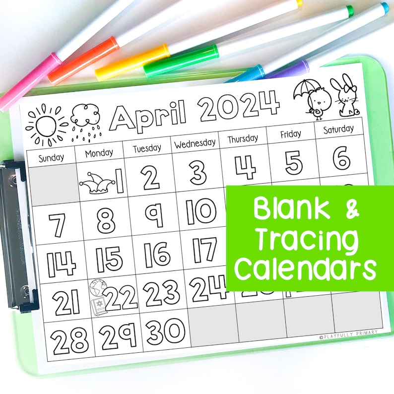April Calendar 2024 Printable Calendar Tracing Worksheets, Calendar