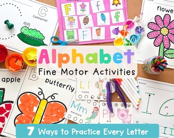 Alphabet Fine Motor Activities Bundle | Preschool Letter Crafts | Kindergarten Morning Work & Centers | Prewriting Practice