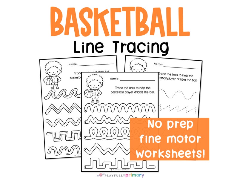 Basketball Line Tracing Worksheet, Pre Handwriting Practice Sheets for