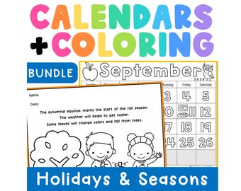 Monthly Calendar Tracing Numbers & Coloring Pages Bundle (Digital Download)