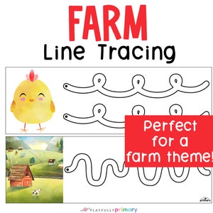 Farm Line Tracing - Farm Unit Study Fine Motor Skills Activity - Farm Animals Homeschool Printable - Chicken Unit Study Prewriting Activity