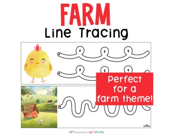 Farm Line Tracing - Farm Unit Study Fine Motor Skills Activity - Farm Animals Homeschool Printable - Chicken Unit Study Prewriting Activity