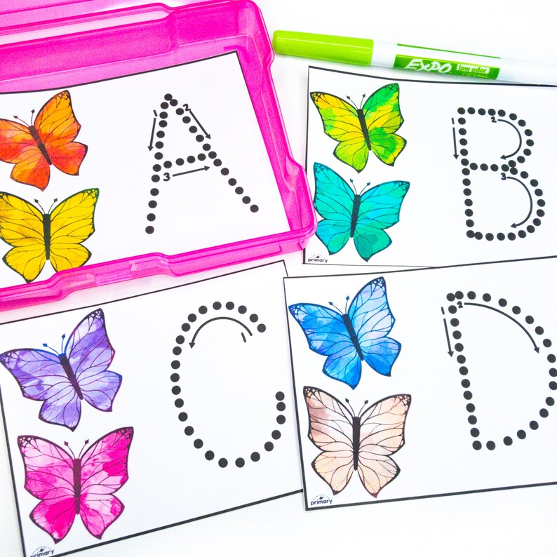 educational spring theme butterfly activities for preschoolers butterfly butterfly tracing butterfly alphabet letter tracing letter formation practice spring task box cards