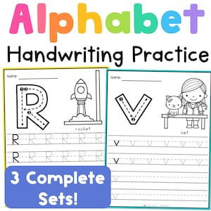 Fichas de práctica de escritura a mano / Trazado del alfabeto y formación de letras para preescolar, jardín de infancia y primer ciclo de primaria.