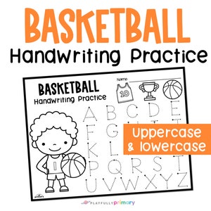 Hoja de actividades de baloncesto Hoja de trabajo de calco imprimible, Hojas de práctica de escritura a mano para niños Hoja de trabajo de escritura a mano imprimible de rastreo del alfabeto