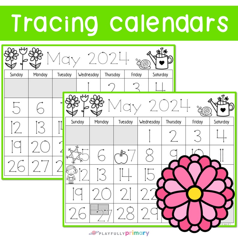 May Calendar 2024 Printable Calendar Tracing Worksheets, Kids Calendar