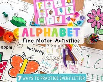 Alphabet Fine Motor Activities Bundle | Preschool Letter Crafts | Kindergarten Morning Work & Centers | Prewriting Practice