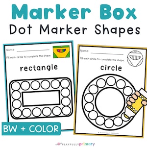 Hojas de trabajo imprimibles para preescolar con marcadores de formas y puntos / Reconocimiento de formas, aprendizaje temprano de matemáticas y actividades para guarderías