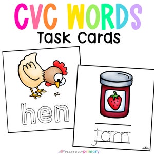 CVC Flashcards Printable, CVC Word Building Phonics Picture Cards, Short Vowel CVC Photo Cards, Montessori Pink Series Language Work