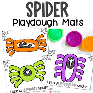 Halloween Playdough Mats, Spider Unit Study Printable Playdough Activities for Preschool PreK Homeschool Montessori Toddlers