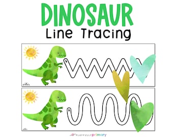 Dinosauruslijntracering Kleuterschool Afdrukbare prescriptiewerkbladen fijne motoriek traceren, pre-handschrifttracing oefenen voor kinderen, lijnen overtrekken