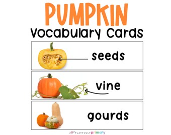 Pumpkin Vocabulary Words, Pumpkin Theme Preschool PreK Kindergarten Montessori Parts of a Pumpkin Unit Study Vocabulary Words with Pictures