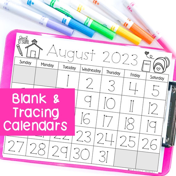 August 2023 Calendar Printable, Kindergarten Calendar Tracing Worksheets,  Homeschool Montessori Calendar Printable, Traceable Calendar - Etsy