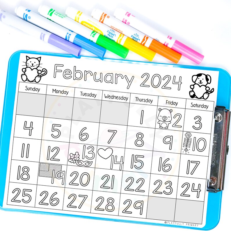 February Calendar 2024 Printable Calendar Tracing Worksheet, Traceable