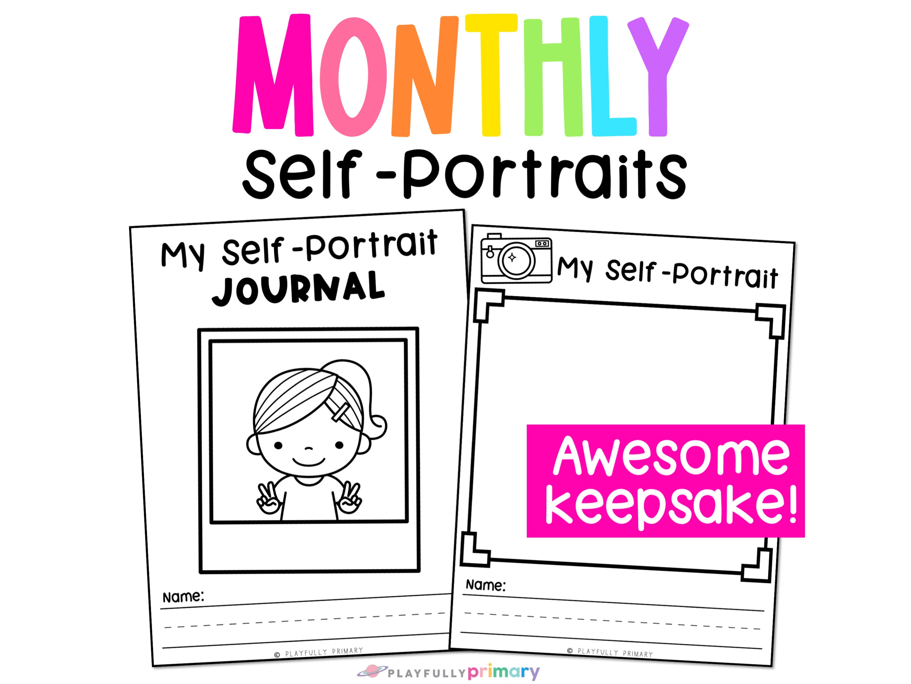 Monthly Self-Portraits Keepsake Portfolio (Draw & Write Name)