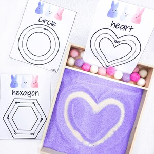 Easter salt tray Easter sand tray Easter shape activities Montessori writing tray Easter fine motor activities for preschool prek kindergarten homeschool