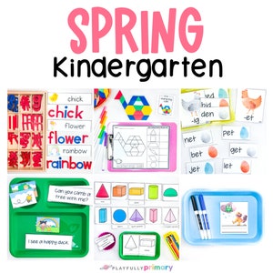 Spring Kindergarten Math, Reading, Writing Activities - Spring Unit Study Homeschool Printables, Spring Activity Pack Kindergarten Centers