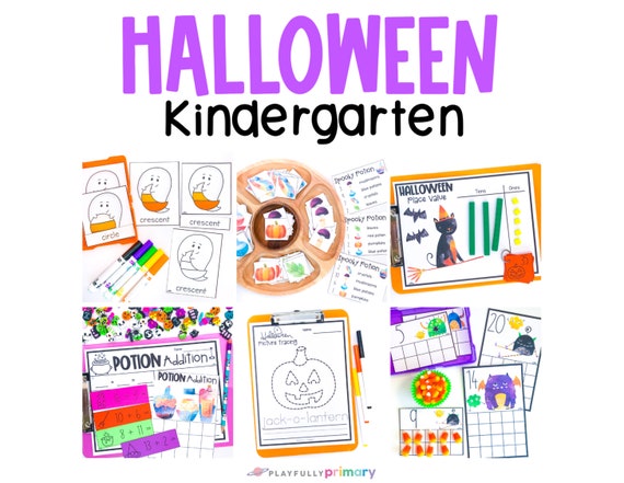 Kindergarten Halloween Activity Bundle, Halloween Worksheets for Kindergarten, October Homeschool Printables Kindergarten Centers