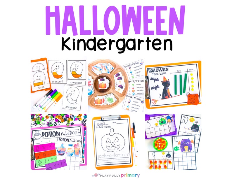 Kindergarten Halloween Activity Bundle, Halloween Worksheets for Kindergarten, October Homeschool Printables Kindergarten Centers image 1